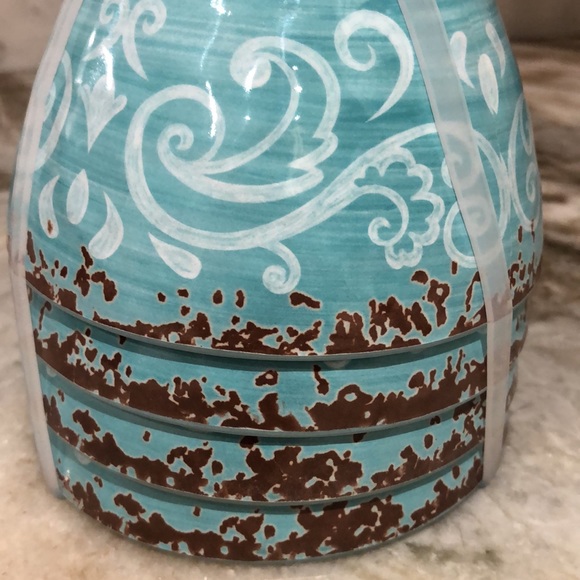 Cynthia Rowley Turquoise Medallion Snack Bowls 4pc - Picture 3 of 4